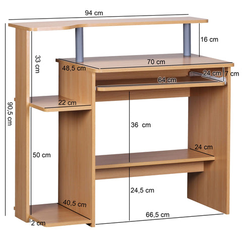 Rootz Computer Desk - Beechwood - Keyboard Extension - Space-saving PC Table with Printer Storage - Desk for Small Rooms - 94 x 90 x 48 cm