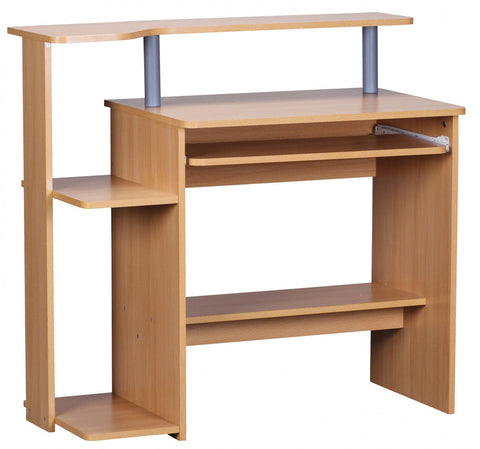 Rootz Computer Desk - Beechwood - Keyboard Extension - Space-saving PC Table with Printer Storage - Desk for Small Rooms - 94 x 90 x 48 cm