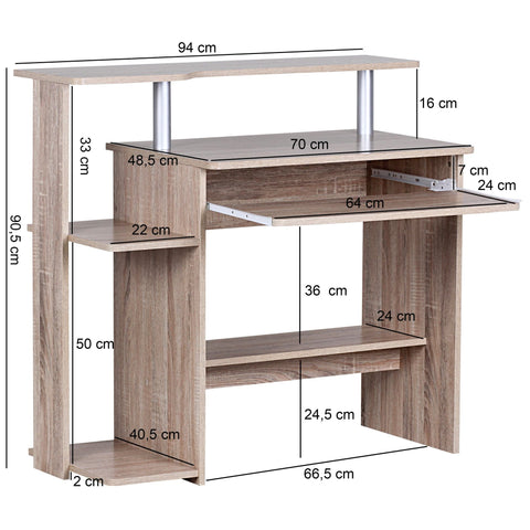 Rootz Computer Desk - Sonoma Oak - Keyboard Extension - Space-saving PC Table with Printer Storage - Desk for Small Rooms - 94 x 90 x 48 cm