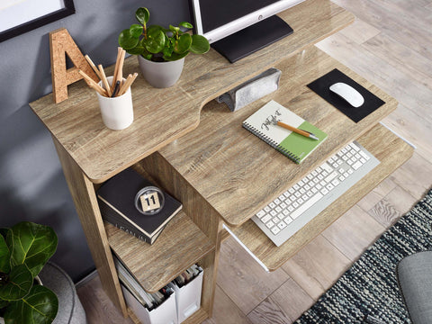 Rootz Computer Desk - Sonoma Oak - Keyboard Extension - Space-saving PC Table with Printer Storage - Desk for Small Rooms - 94 x 90 x 48 cm