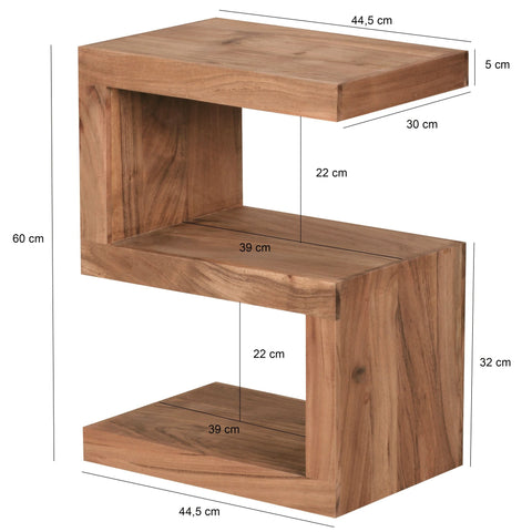 Rootz Side Table - Solid Wood - Acacia S Cube - 60 cm - Brown Design Coffee Table in Country Style