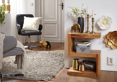 Rootz Side Table - Solid Wood - Acacia S Cube - 60 cm - Brown Design Coffee Table in Country Style