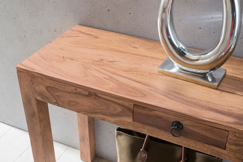 Rootz Console Table - Solid Wood Acacia - 1-Drawer Desk - Country-Style Sideboard - 120x40cm