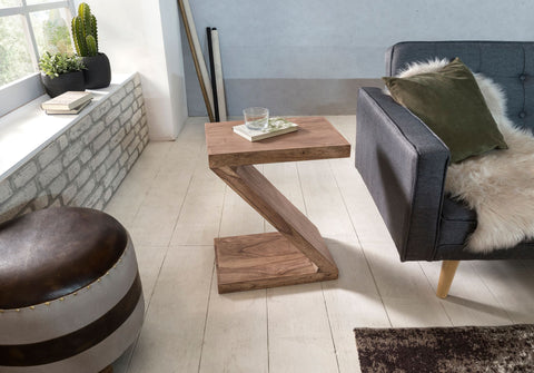 Rootz Side Table - Solid Wood Acacia - Z Cube Design - Brown Country Style Coffee Table - 60cm High