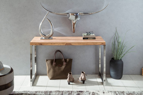Rootz Console Table - Solid Wood Acacia - Metal Legs - Country Style Sideboard - 120 x 45 cm