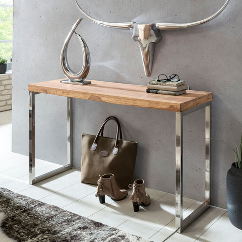 Rootz Console Table - Solid Wood Acacia - Metal Legs - Country Style Sideboard - 120 x 45 cm