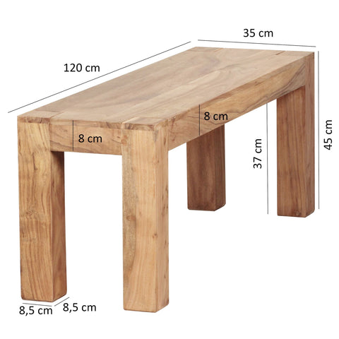 Rootz Dining Bench - Solid Wood Acacia - Natural Product - Country House Style - 120 x 45 x 35 cm