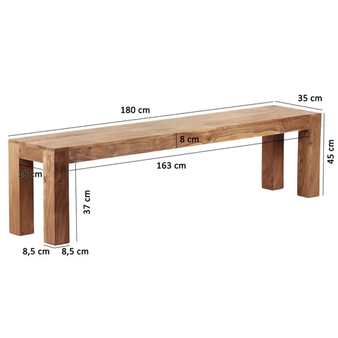 Rootz Seating Bench - Solid Wood Acacia - Natural Product - Country Style - 180 x 45 x 35 cm
