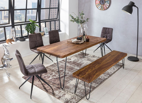 Rootz dining table solid wood Sheesham 180 cm dining table wooden table Metal legs kitchen table Landhaus dark-brown