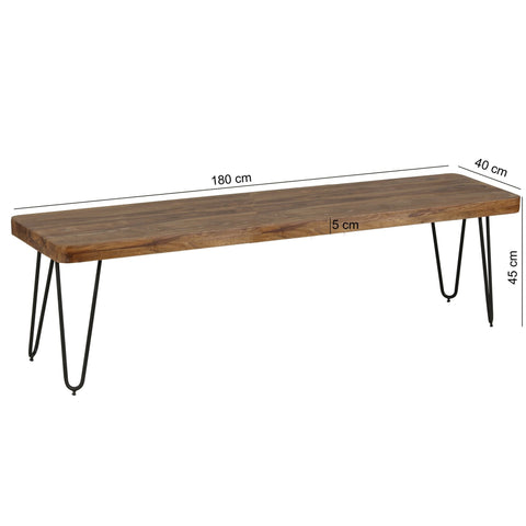 Rootz Seating Bench - Solid Wood Sheesham - Natural Product - Country Style - 180 x 45 x 40 cm