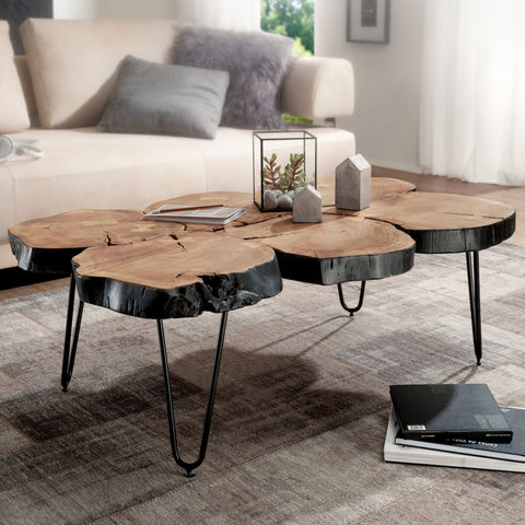 Rootz Coffee Table - Coffee Table - Solid Wood - Acacia - Tree Trunk - Brown - Metal - 115 x 70 x 40 cm