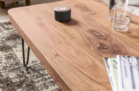 Rootz Coffee Table - Solid Wood Acacia - Metal Legs - Country-Style - Side Table - 115 cm Wide