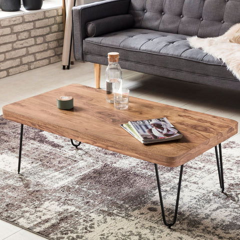 Rootz Coffee Table - Solid Wood Acacia - Metal Legs - Country-Style - Side Table - 115 cm Wide