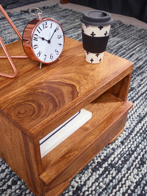 Rootz Bedside Table - Sheesham Wood - 1 Drawer Shelf - Country-Style - Solid Wood - 30 cm Cabinet