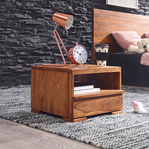Rootz Bedside Table - Sheesham Wood - 1 Drawer Shelf - Country-Style - Solid Wood - 30 cm Cabinet