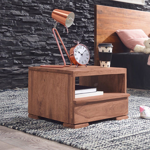 Rootz Bedside Table - Acacia Wood - 1 Drawer Storage - Country-Style - Solid Wood - 30 cm Bedside Chest