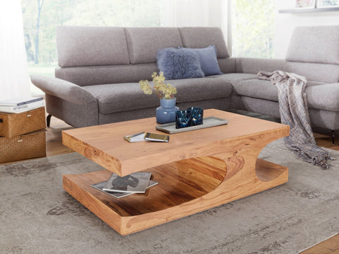 Rootz coffee table solid wood Acacia 118 cm wide dining room table design dark brown country style table