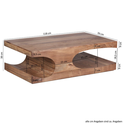 Rootz coffee table solid wood Acacia 118 cm wide dining room table design dark brown country style table