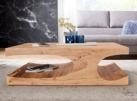 Rootz coffee table solid wood Acacia 118 cm wide dining room table design dark brown country style table