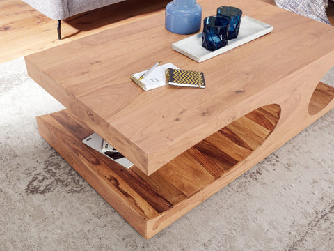 Rootz coffee table solid wood Acacia 118 cm wide dining room table design dark brown country style table