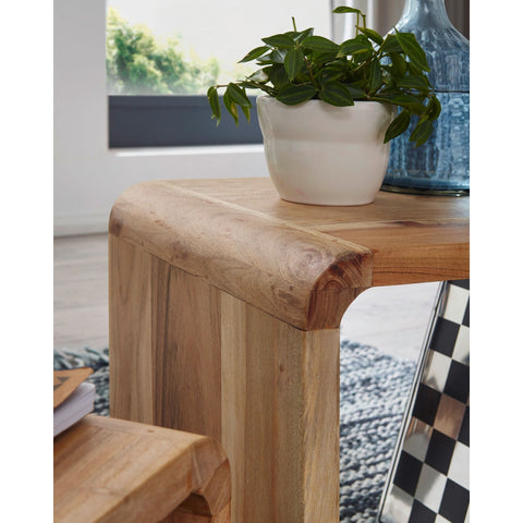 Rootz Side Tables - Set Of 2 - Bedside Tables - Cube - Open Storage Space - Solid Wood - Acacia - Brown
