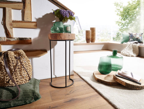 Rootz Side Table -  Solid Wood Acacia - Metal Legs - Country House Style - Tree Trunk Shape - Natural and Real Wood