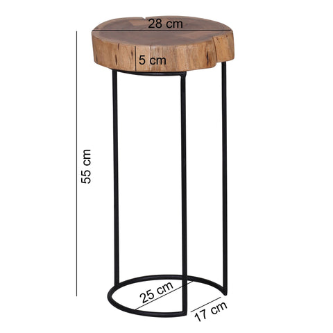 Rootz Side Table -  Solid Wood Acacia - Metal Legs - Country House Style - Tree Trunk Shape - Natural and Real Wood