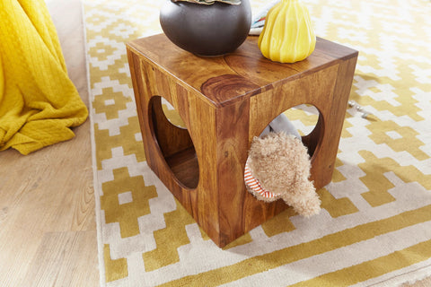 Rootz side table solid wood Sheesham 35x35 cm Cube living room table design country style coffee table square