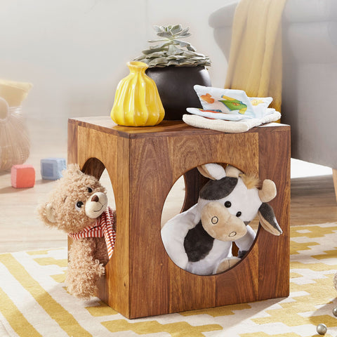 Rootz side table solid wood Sheesham 35x35 cm Cube living room table design country style coffee table square