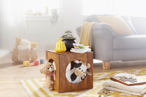 Rootz side table solid wood Sheesham 35x35 cm Cube living room table design country style coffee table square