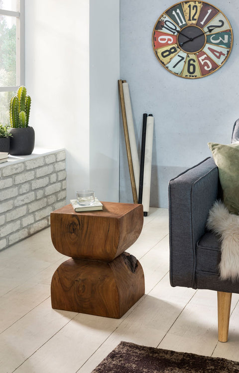 Rootz Side Table - Sheesham Solid Wood - Rustic Decorative Flower Table - Small Wooden Sofa Add-On Table - Brown - 30x45x30cm