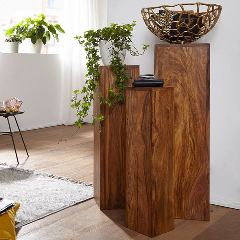 Rootz Side Tables - Set Of 3 - Solid Wood - - Pillars - Decoration - 24.5 x 85 x 24.5 cm