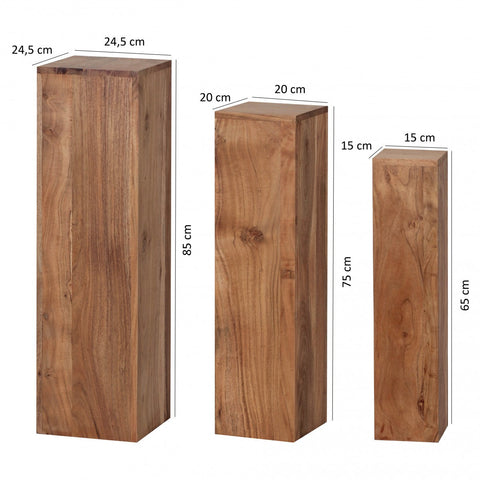 Rootz Side Tables - Set Of 3 - Decoration Block - Elongated Side Table - Solid Wood - Acacia - Brown
