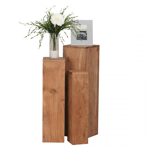 Rootz Side Tables - Set Of 3 - Decoration Block - Elongated Side Table - Solid Wood - Acacia - Brown