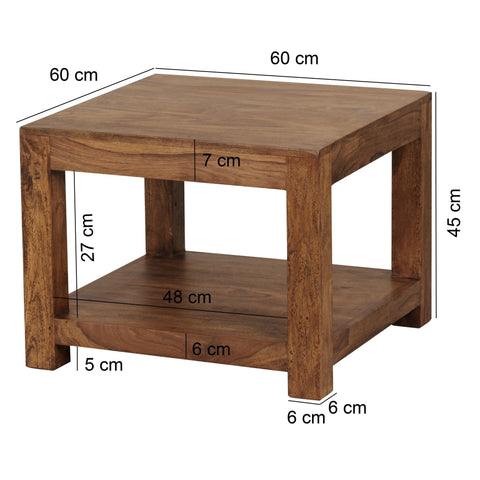 RootzCoffee Table - Solid Wood Sheesham - Dark Brown - Country Style Side Table - 60 x 60 cm