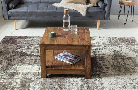 RootzCoffee Table - Solid Wood Sheesham - Dark Brown - Country Style Side Table - 60 x 60 cm