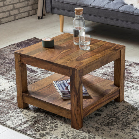 RootzCoffee Table - Solid Wood Sheesham - Dark Brown - Country Style Side Table - 60 x 60 cm