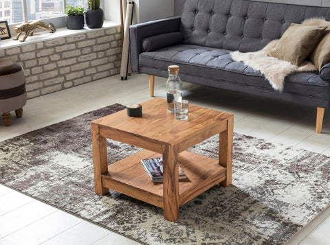 Rootz Coffee Table - Solid Wood Acacia - Dark Brown - Country Style Side Table - 60 x 60 cm