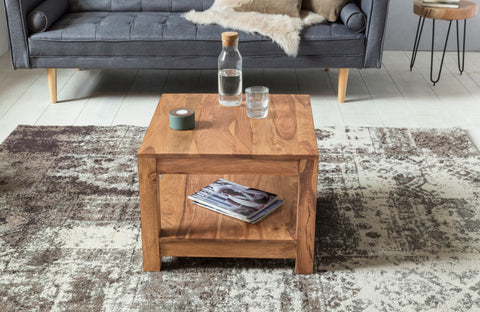 Rootz Coffee Table - Solid Wood Acacia - Dark Brown - Country Style Side Table - 60 x 60 cm