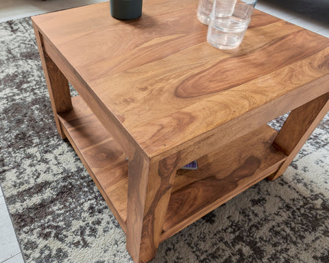 Rootz Coffee Table - Solid Wood Acacia - Dark Brown - Country Style Side Table - 60 x 60 cm