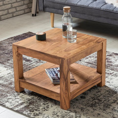 Rootz Coffee Table - Solid Wood Acacia - Dark Brown - Country Style Side Table - 60 x 60 cm