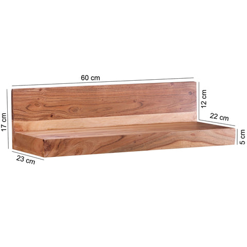 Rootz Wall Shelf - Solid Wood Acacia - 60 cm - Country Style Hanging Shelf - Natural Product