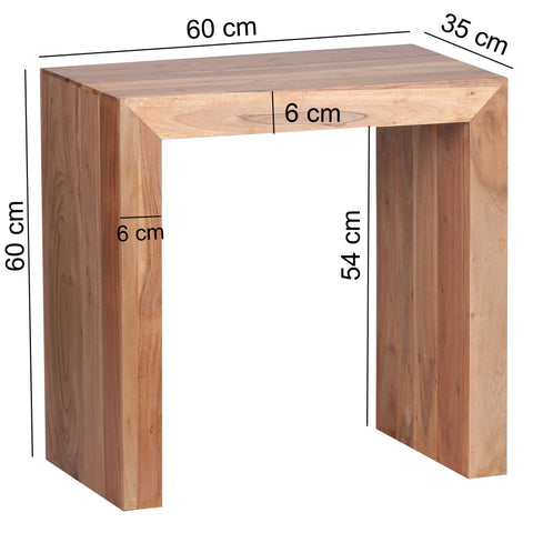 Rootz Side Table - Solid Wood Acacia - Dark Brown - Country Style Living Room Coffee Table - 60 x 35 cm