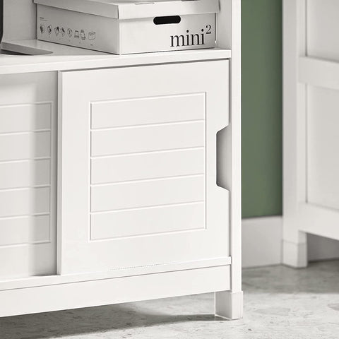 Rootz White Under Sink Bathroom Storage Cabinet with Shelf and Double Sliding Door- 60x30x60cm