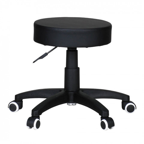 Rootz Work Stool - Design Black Faux Leather - Padded - Stool with Rollers - Backrest-Free