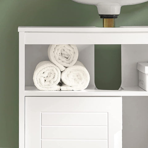 Rootz White Under Sink Bathroom Storage Cabinet with Shelf and Double Sliding Door- 60x30x60cm