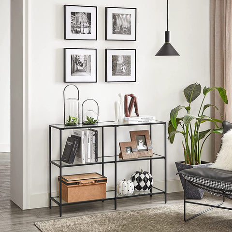 Rootz Console Table - Console Table - Side Table - with Tempered Glass - Modern - Black - 100 x 30 x 73 cm