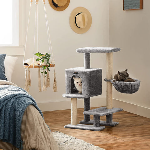 Rootz Scratching Post for Cats - Cat Scratching Post - with Cuddly Cave - Gray - 46 x 41 x 84 cm