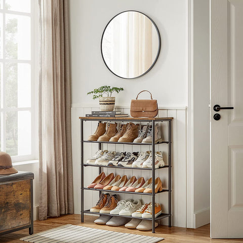 Rootz Shoe Rack - Shoe Stand - Shoe Shelf - with 4 Shelves - Standing - Industrial - Brown and Black - 75 x 30 x 91 cm