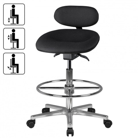 Rootz Adjustable Stool - Swivel Stool - Work Stool - Swivel Stool - Fabric Cover - Height Adjustable Stool - Black
